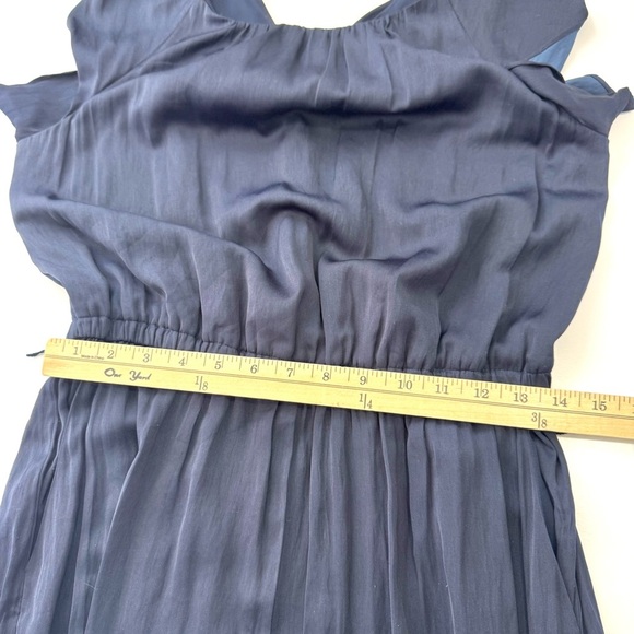Loft Navy Satin Silky Flutter Sleeve Wide Leg Jumpsuit Sz 8 Contemporary Modern - Picture 13 of 16